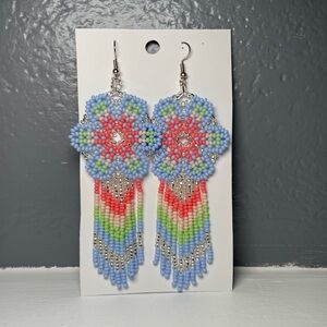 Huichol Beaded Flower Earrings